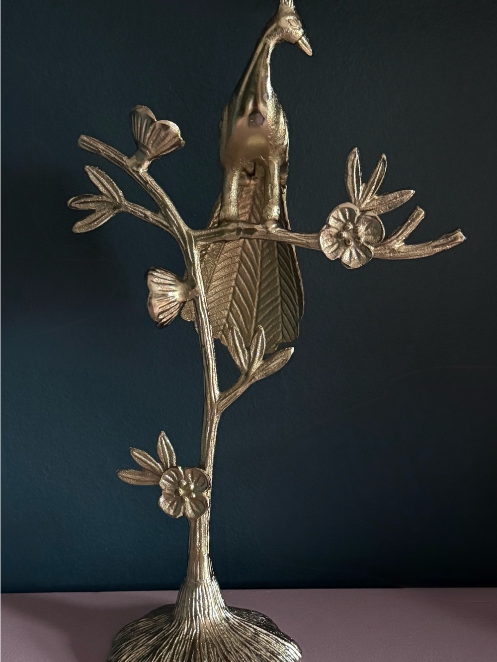 Gold Peacock Jewelry Holder Display or Home Decor
